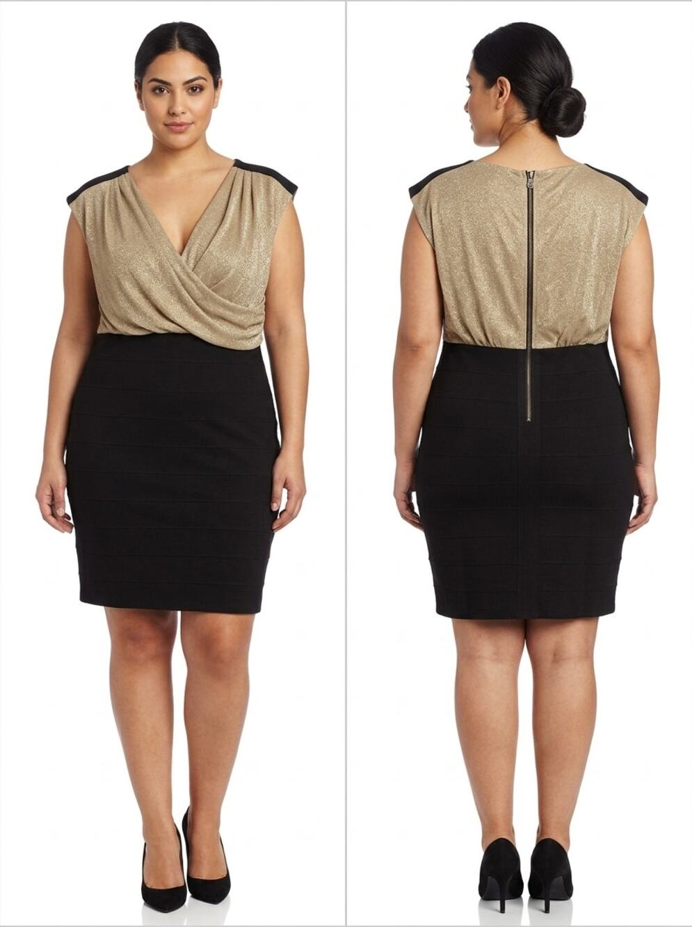 Nicole Miller Black Sheath Colorblock Knee Length Dress Women Size 22W